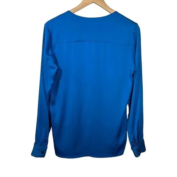 KARINA GRIMALDI Women's Lace Up Long Sleeve Blouse Blue Size Medium - Picture 8 of 9